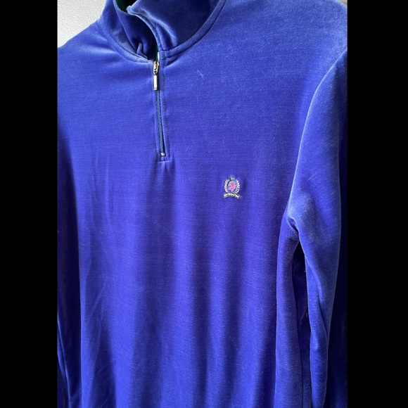 Vintage Tommy Hilfiger Cobalt Blue Velour Quarter Zip Pullover - Picture 2 of 4